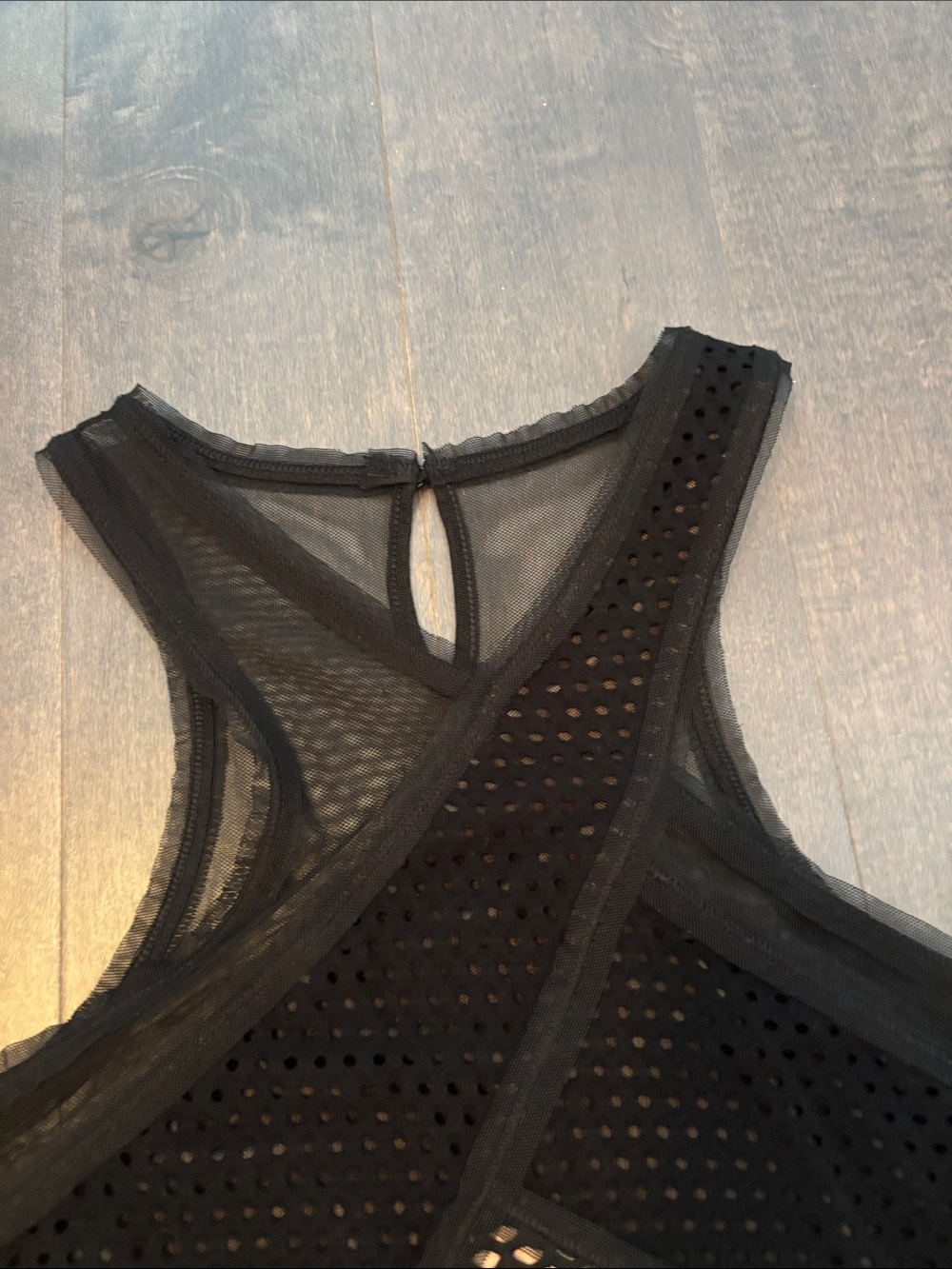BCBGMaxAzria Black Mesh Panel Racerback Tank - Picture 3 of 7
